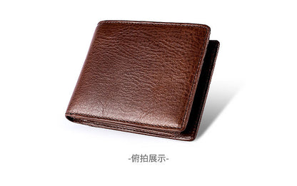 rfid men's short wallet ultra-thin student wallet genuine leather youth men's bag horizontal coin purse