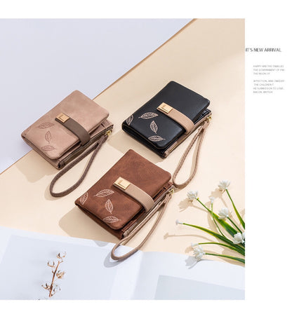 women's leaves pu leather zipper wallets
