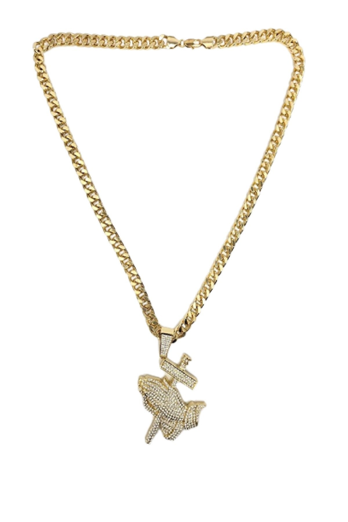 HIP HOP ICED OUT PRAYING HANDS PENDANT CUBAN CHAIN-2