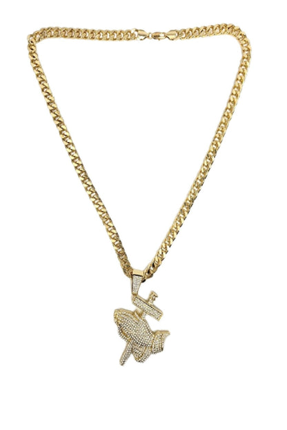 HIP HOP ICED OUT PRAYING HANDS PENDANT CUBAN CHAIN-2