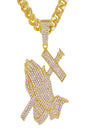 HIP HOP ICED OUT PRAYING HANDS PENDANT CUBAN CHAIN-1