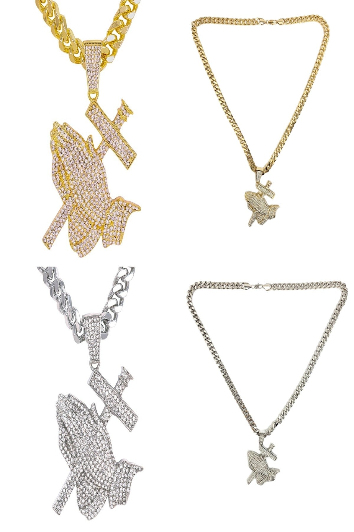 HIP HOP ICED OUT PRAYING HANDS PENDANT CUBAN CHAIN-0