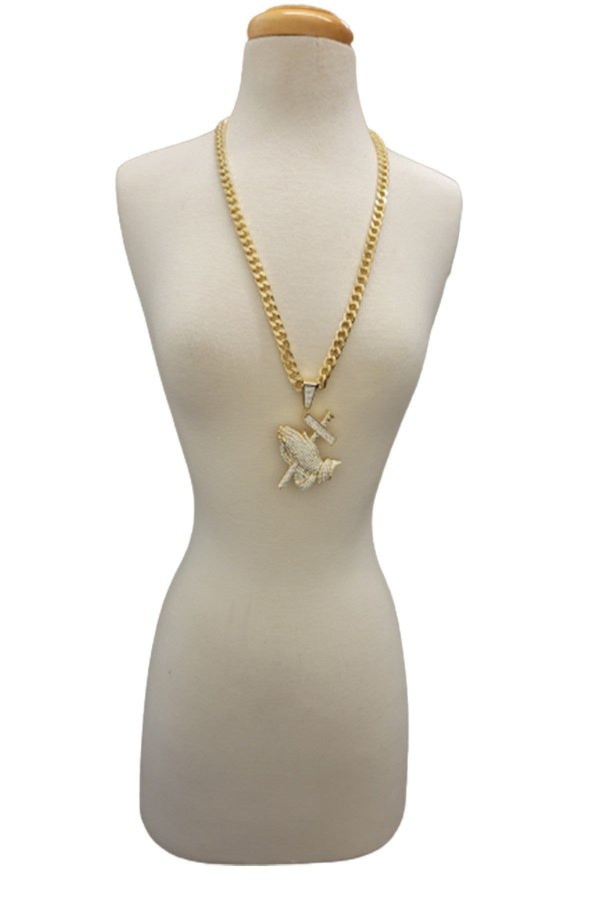 HIP HOP ICED OUT PRAYING HANDS PENDANT CUBAN CHAIN-3