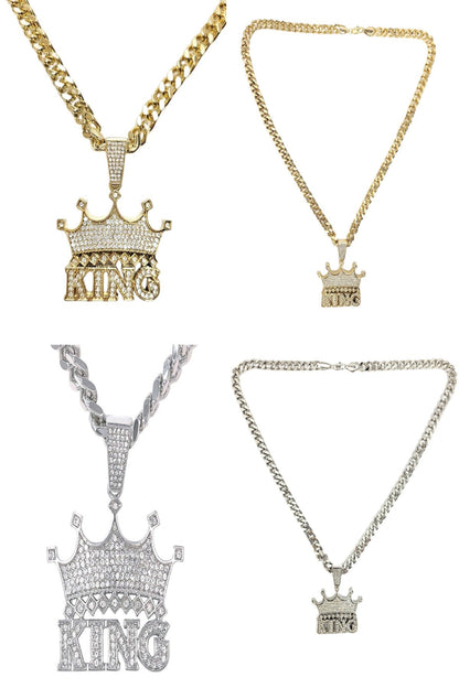 HIP HOP ICED OUT KING PENDANT CUBAN CHAIN-0