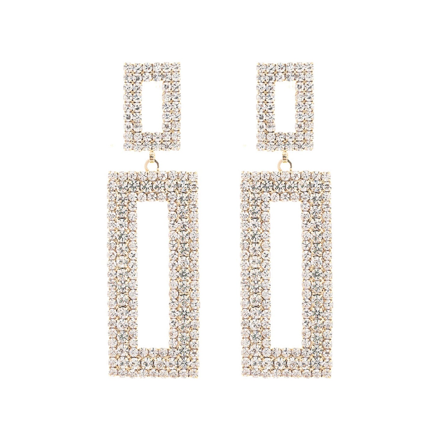 Full Crystal Rectangle Post Back Earrings-1