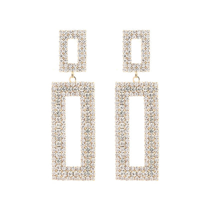 Full Crystal Rectangle Post Back Earrings-1