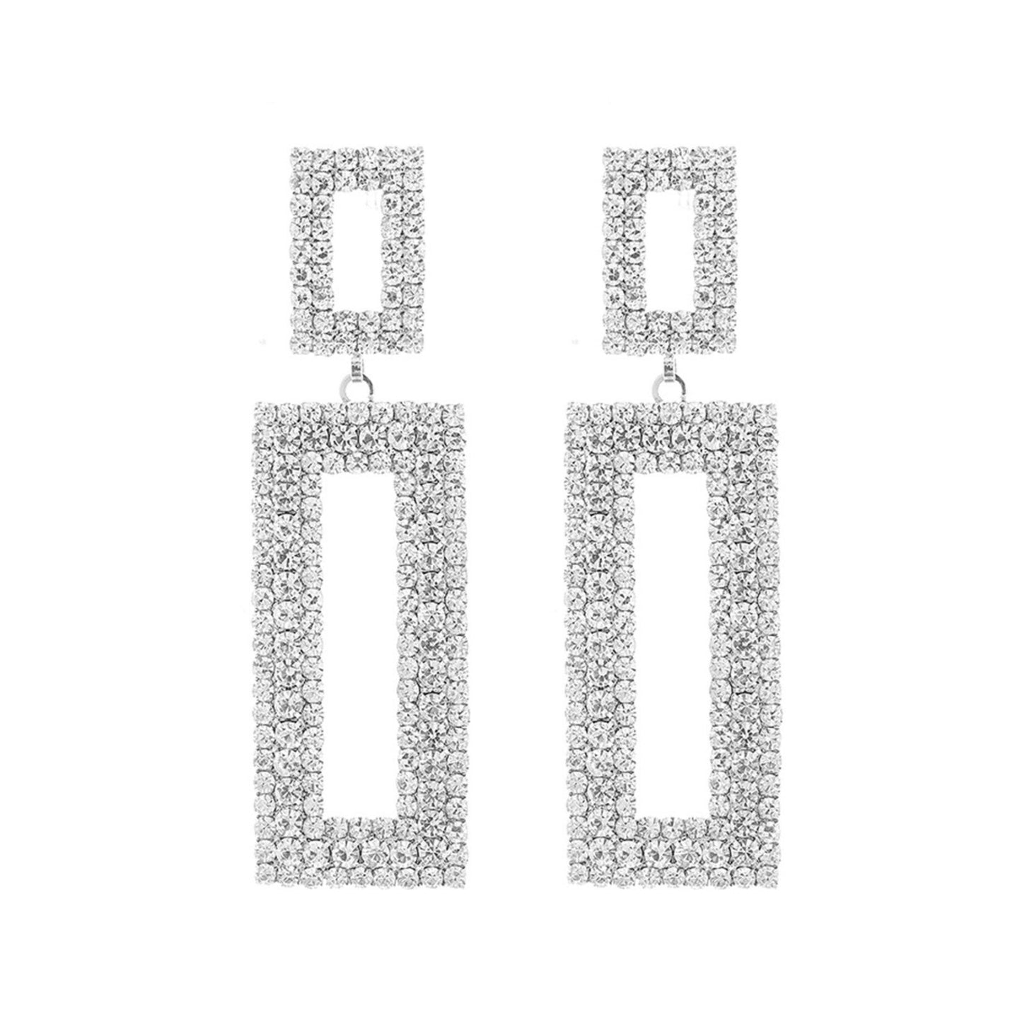 Full Crystal Rectangle Post Back Earrings-2