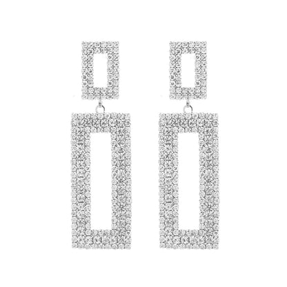 Full Crystal Rectangle Post Back Earrings-2