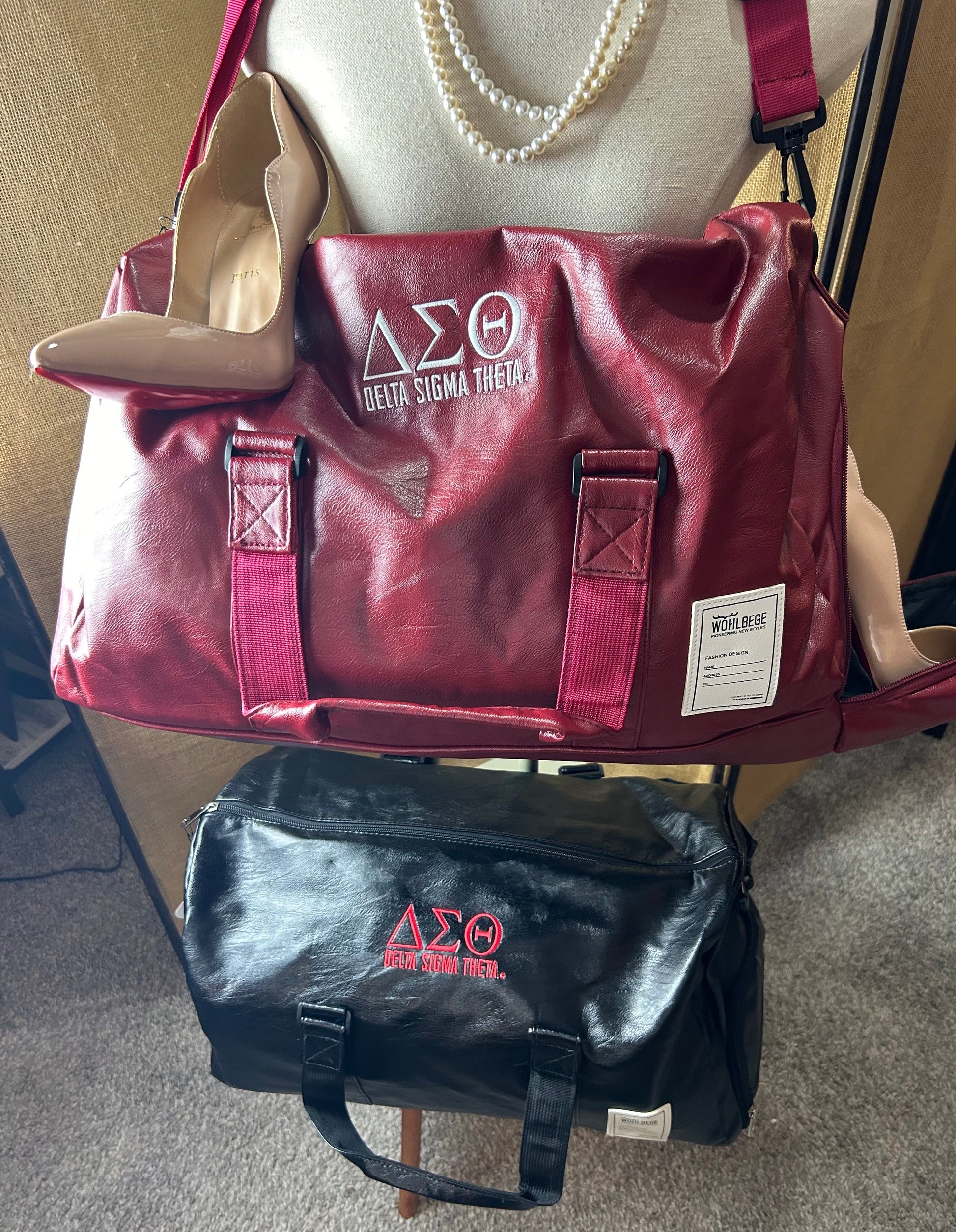 Delta Sigma Theta Large Red Leather Duffel Bag--2