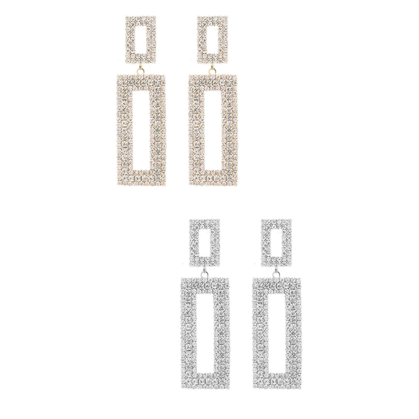 Full Crystal Rectangle Post Back Earrings-0