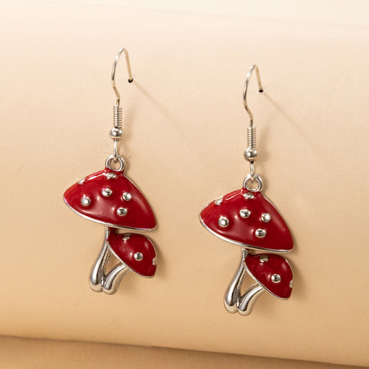 Simple red mushroom earrings