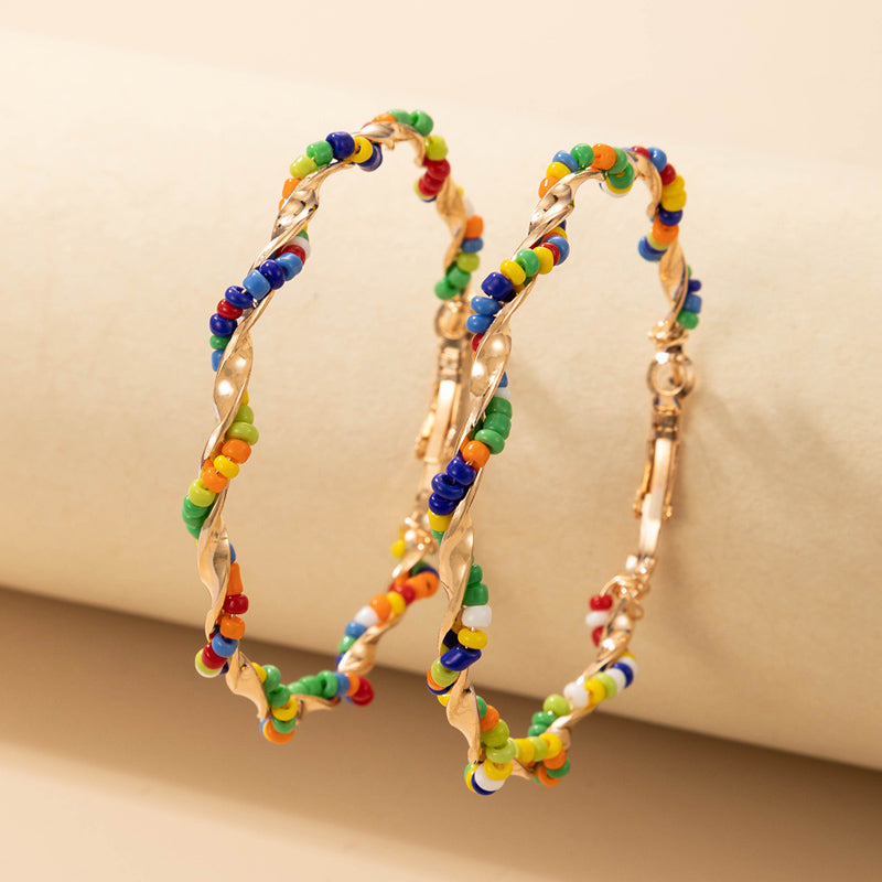 CIRCLE COLOR BEAD ALLOY EARRINGS