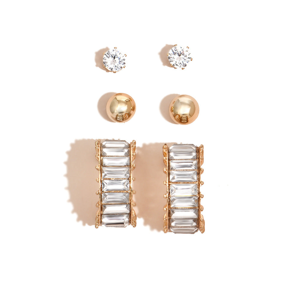 Geometric Full Diamond Like Earrings and two studs
