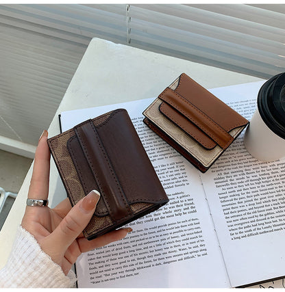 ladies retro small wallet contrast-colored coin purse fashion short folding card holder