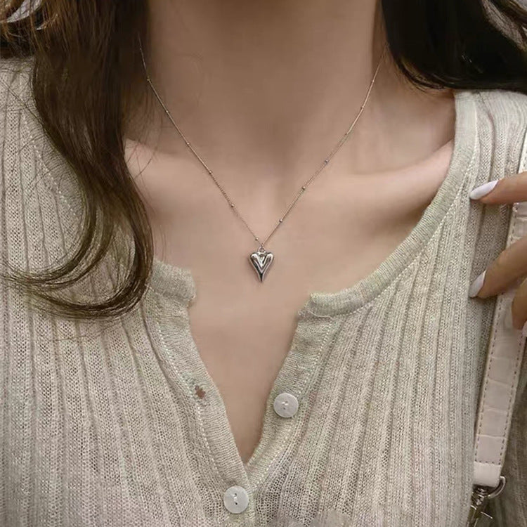 simple style heart shape titanium steel plating gold plated pendant necklace