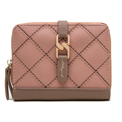 women's solid color lingge pu leather zipper wallets