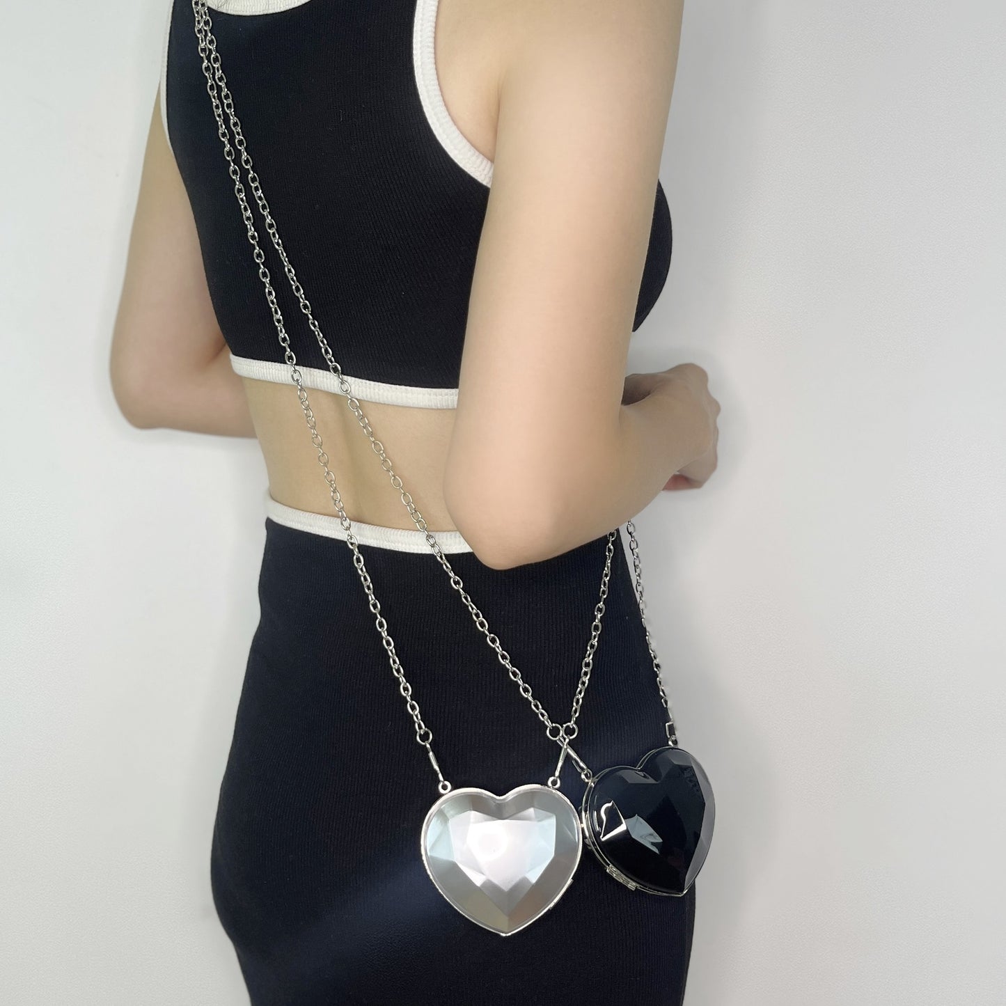 Silver Heart Black Heart Transparent Heart Arylic Solid Color Heart-shaped Evening Bags