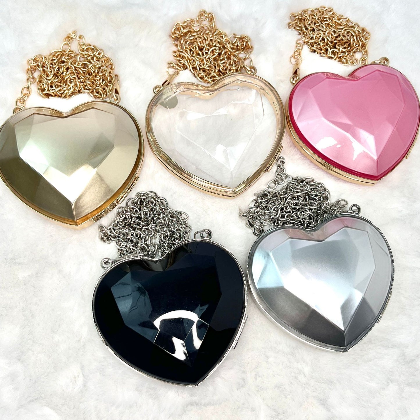 Silver Heart Black Heart Transparent Heart Arylic Solid Color Heart-shaped Evening Bags