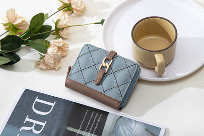 women's solid color lingge pu leather zipper wallets