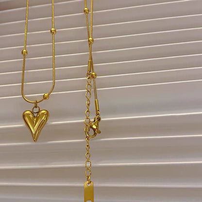 simple style heart shape titanium steel plating gold plated pendant necklace