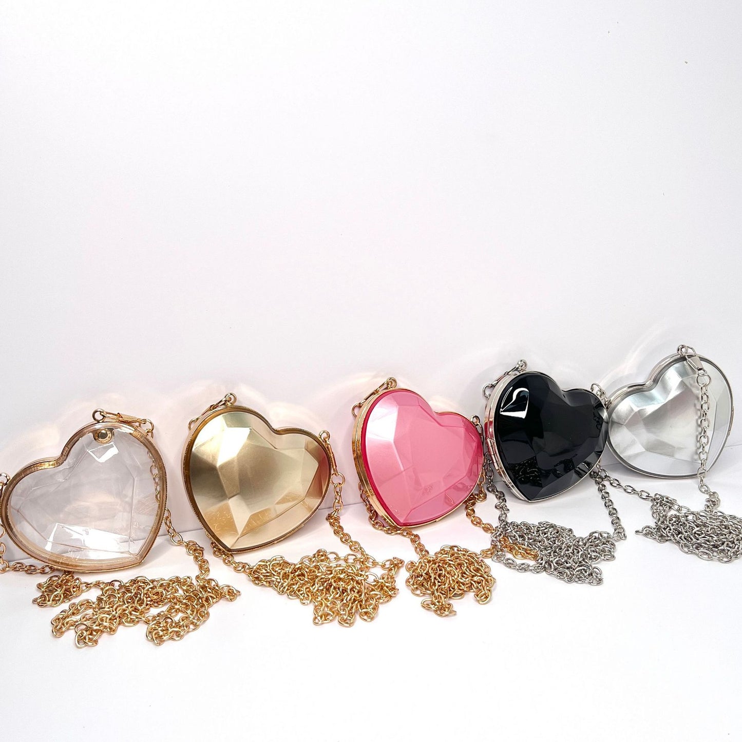 Silver Heart Black Heart Transparent Heart Arylic Solid Color Heart-shaped Evening Bags