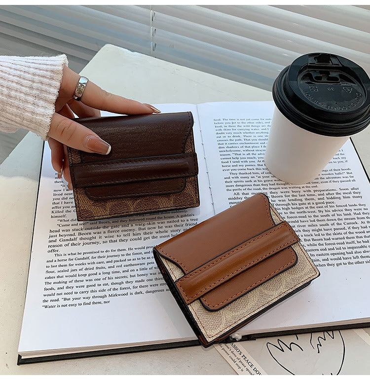 ladies retro small wallet contrast-colored coin purse fashion short folding card holder