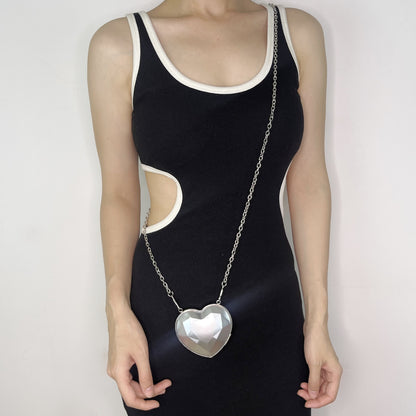 Silver Heart Black Heart Transparent Heart Arylic Solid Color Heart-shaped Evening Bags