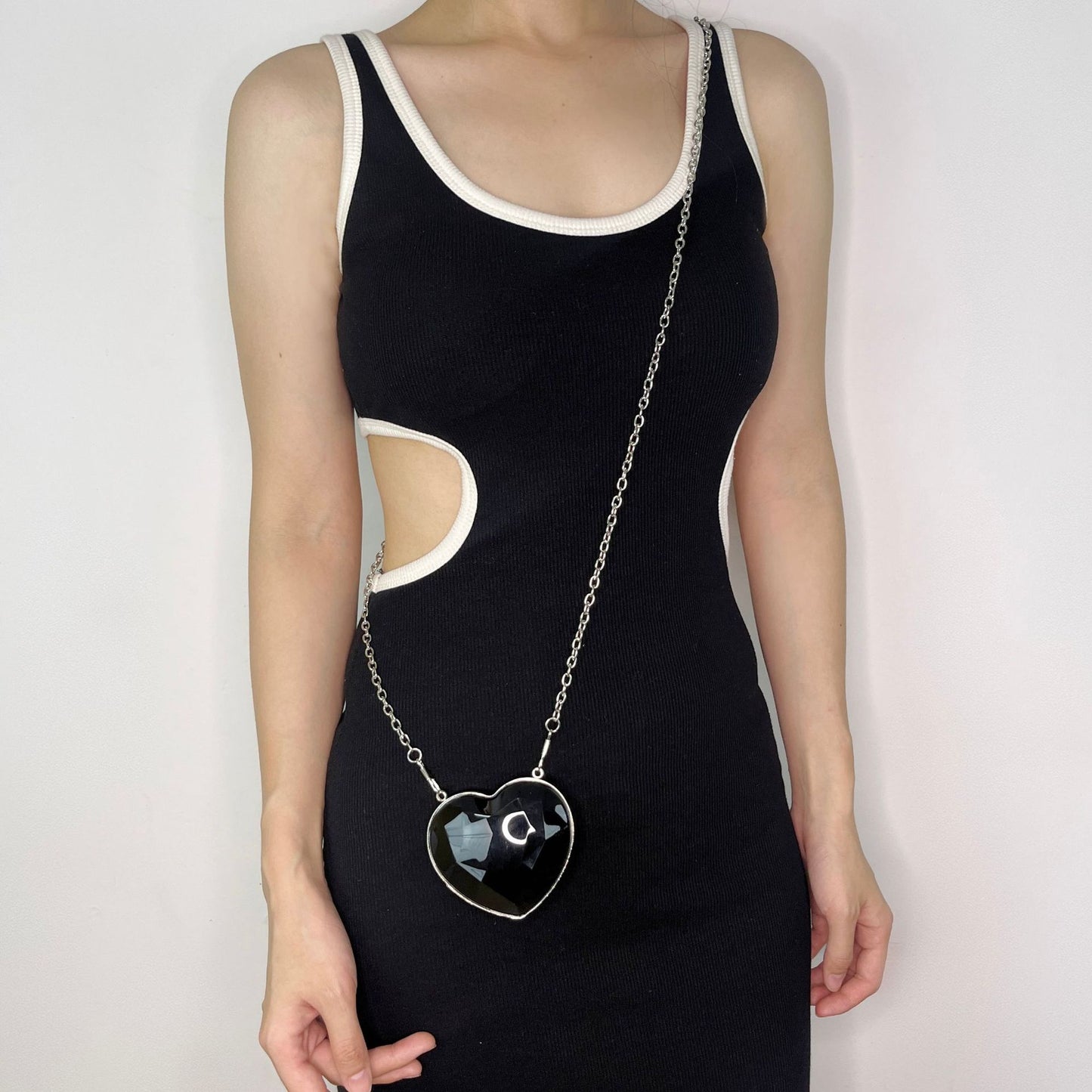 Silver Heart Black Heart Transparent Heart Arylic Solid Color Heart-shaped Evening Bags