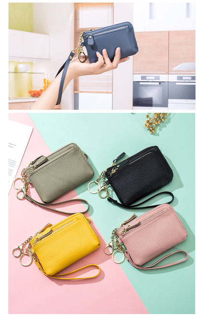Unisex Solid Color Leather Side Zipper Coin Purses
