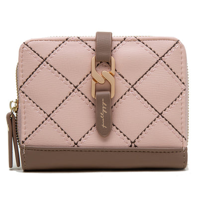 women's solid color lingge pu leather zipper wallets