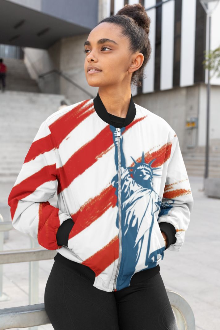 US Flag design Female Bomber Jacket-0