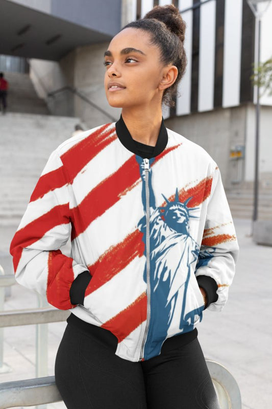 US Flag design Female Bomber Jacket-0
