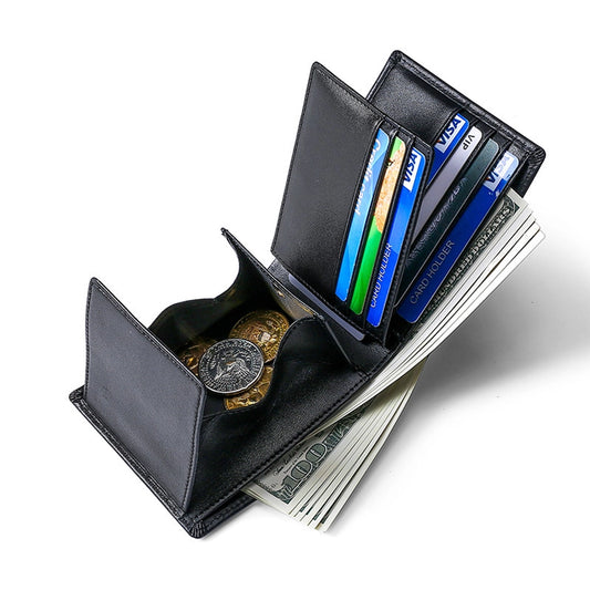 Supply Genuine Leather Men's Wallet Multi-function Coin Purse RFID Anti-theft Brush Short Cowhide Multi-card Wallet