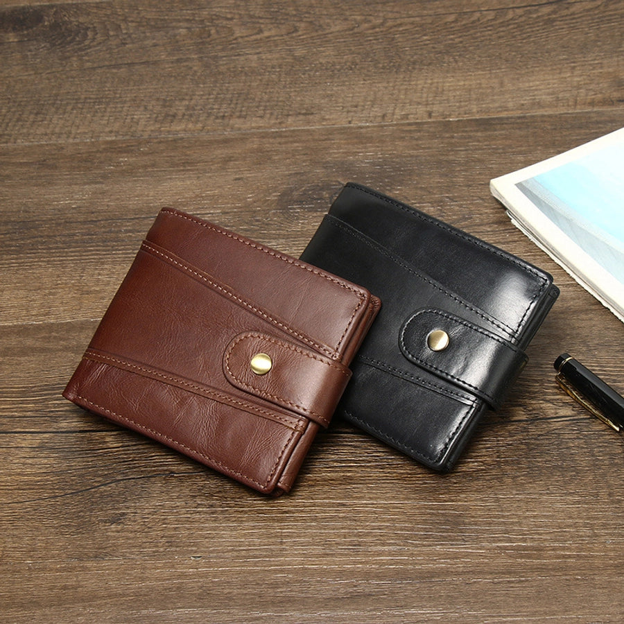 hot-selling leather short men's wallet large capacity cowhide card holder vintage RFID Multi-card coin purse