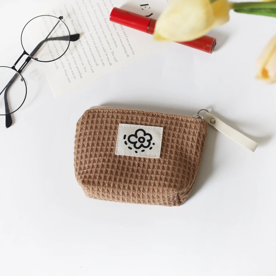 Hh Japanese Style Cute Simple Waffle Coin Purse Women's Small Portable Wristlet Bag Summer Flower  New