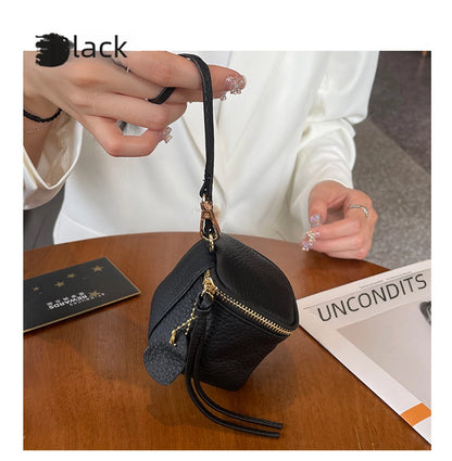 coin Purse head layer cowhide coin bag coin bag hand carrying leather key bag headset lipstick air cushion bag