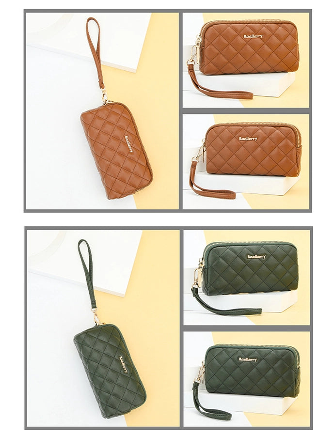 new women's long handbag Baellerry rhombus double zipper mobile phone wallet coin purse