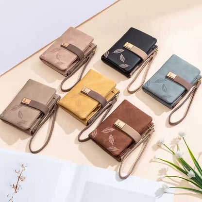 women's leaves pu leather zipper wallets