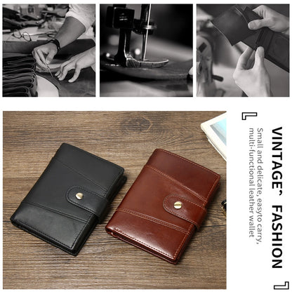 hot-selling leather short men's wallet large capacity cowhide card holder vintage RFID Multi-card coin purse