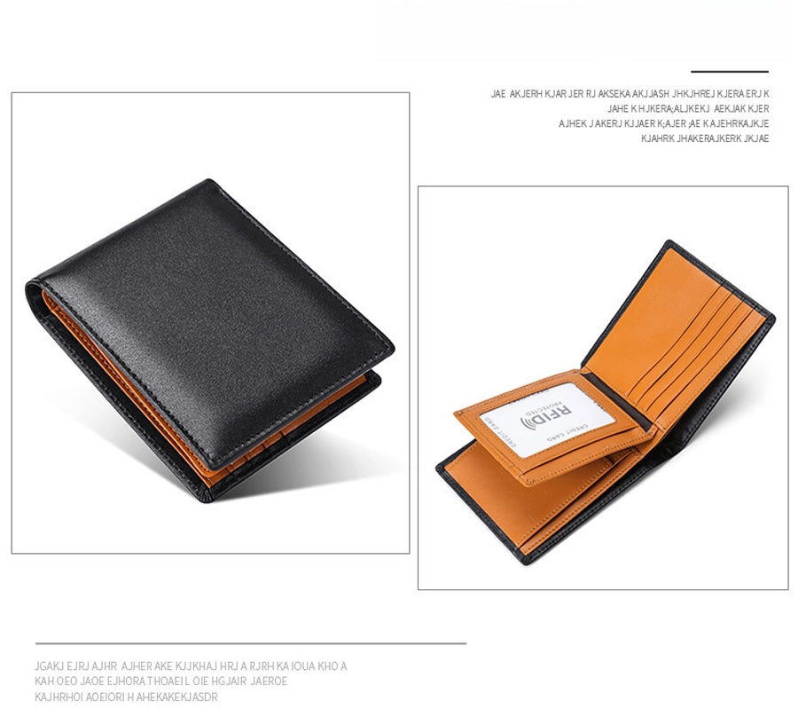 Supply Genuine Leather Men's Wallet Multi-function Coin Purse RFID Anti-theft Brush Short Cowhide Multi-card Wallet
