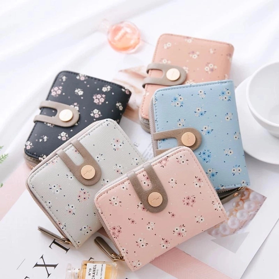 women's flower pu leather buckle wallets