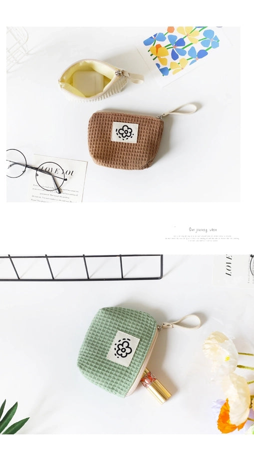 Hh Japanese Style Cute Simple Waffle Coin Purse Women's Small Portable Wristlet Bag Summer Flower  New