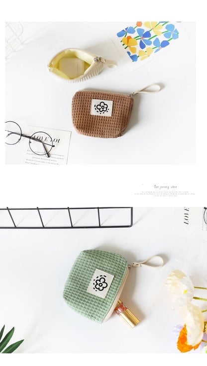 Hh Japanese Style Cute Simple Waffle Coin Purse Women's Small Portable Wristlet Bag Summer Flower  New
