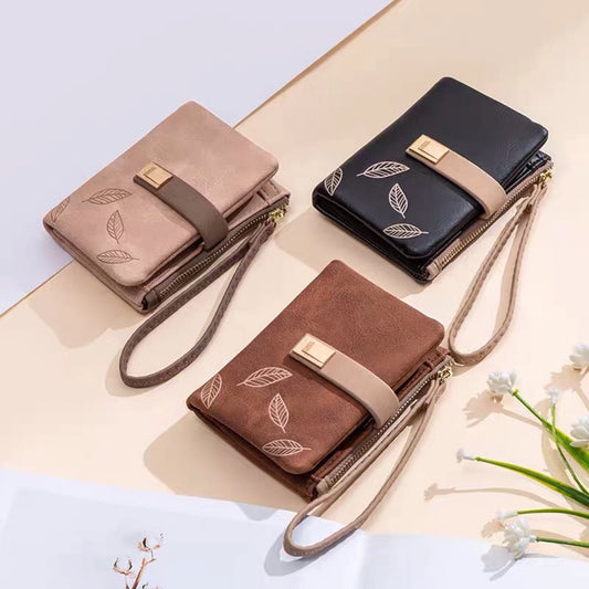 women's leaves pu leather zipper wallets