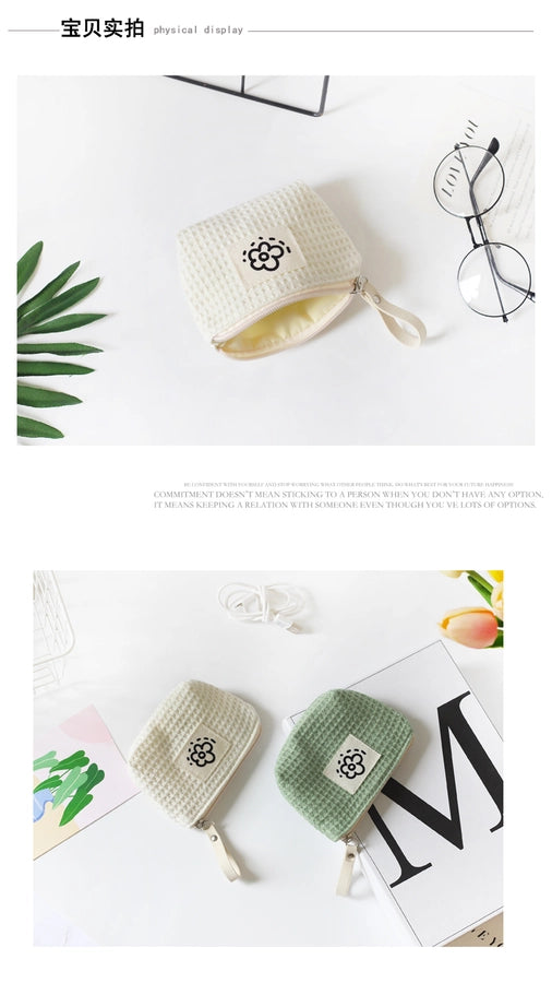 Hh Japanese Style Cute Simple Waffle Coin Purse Women's Small Portable Wristlet Bag Summer Flower  New