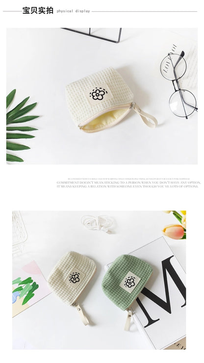 Hh Japanese Style Cute Simple Waffle Coin Purse Women's Small Portable Wristlet Bag Summer Flower  New