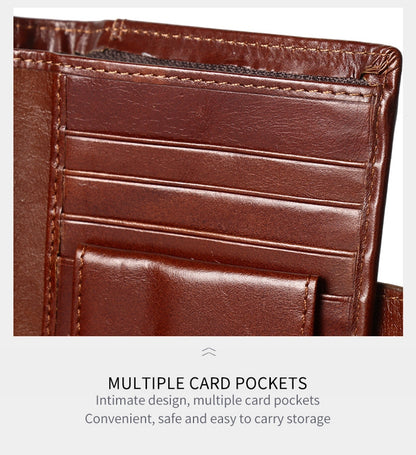 hot-selling leather short men's wallet large capacity cowhide card holder vintage RFID Multi-card coin purse