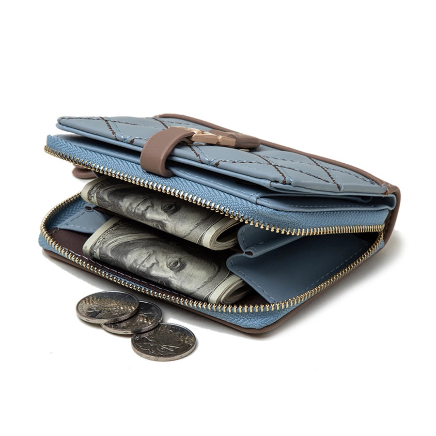 women's solid color lingge pu leather zipper wallets