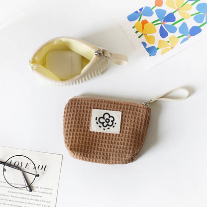 Hh Japanese Style Cute Simple Waffle Coin Purse Women's Small Portable Wristlet Bag Summer Flower  New