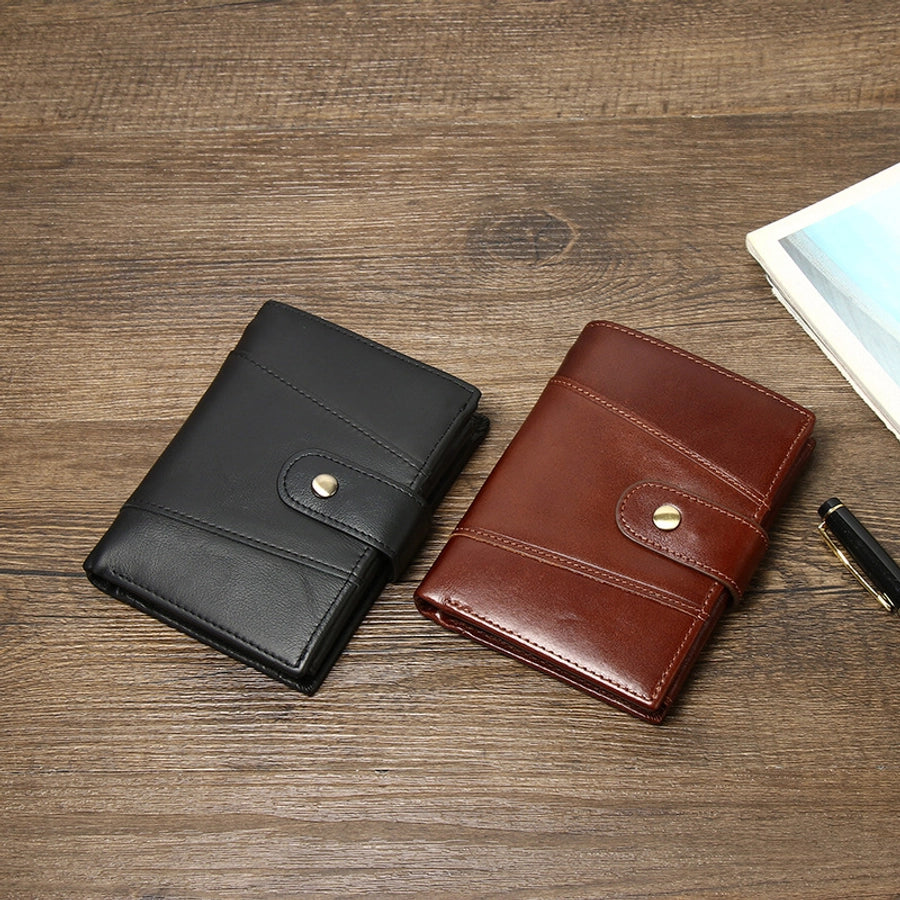 hot-selling leather short men's wallet large capacity cowhide card holder vintage RFID Multi-card coin purse